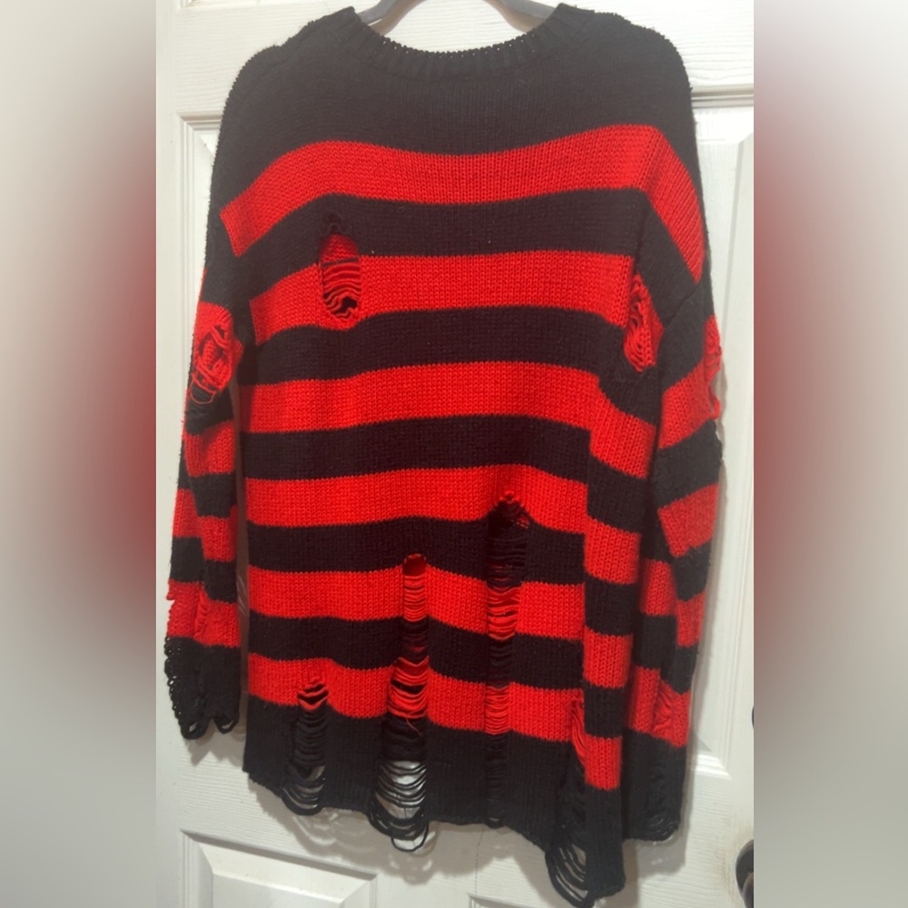 CAI&CAI Kurt Cobain, Gothic, Punk, Y2K Ripped Striped oversized Sweater, Unisex - Picture 6 of 6
